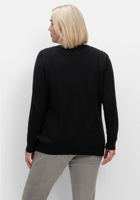 sheego Feinstrickjacke mit Rundhalsausschnitt und Knopfleiste - schwarz sheego Rabatt