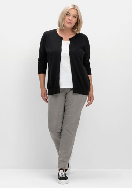 sheego Feinstrickjacke mit Rundhalsausschnitt und Knopfleiste - schwarz sheego Rabatt