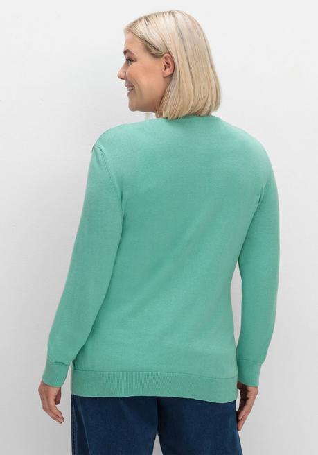 sheego Feinstrickjacke mit Rundhalsausschnitt und Knopfleiste - salbeigrün sheego Günstig kaufen