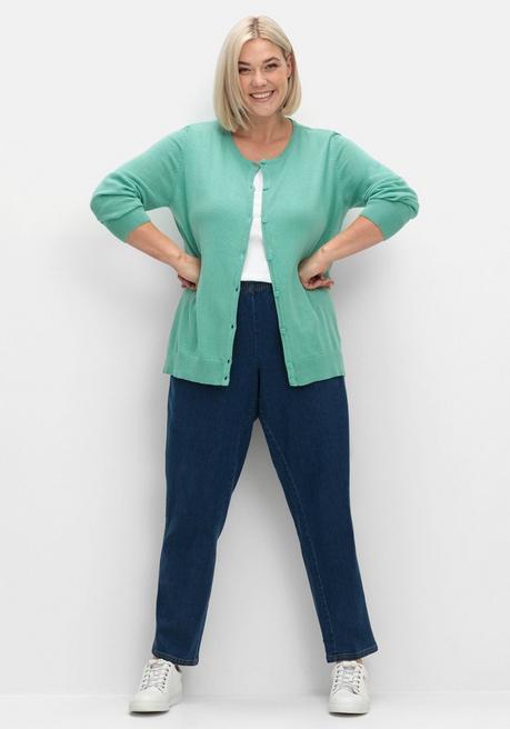 sheego Feinstrickjacke mit Rundhalsausschnitt und Knopfleiste - salbeigrün sheego Günstig kaufen