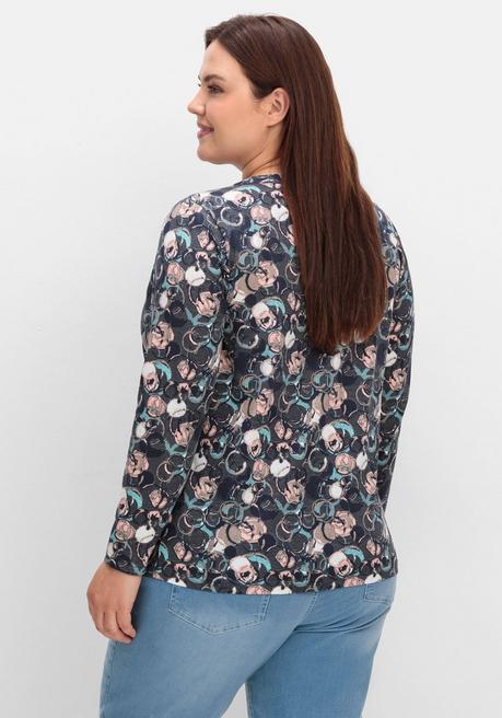 sheego Langarmshirt mit Alloverprint und kurzer Knopfleiste - anthrazit gemustert sheego Flash Sale