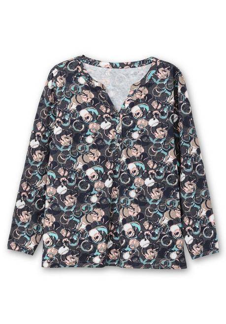 sheego Langarmshirt mit Alloverprint und kurzer Knopfleiste - anthrazit gemustert sheego Flash Sale