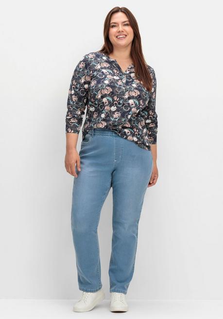 sheego Langarmshirt mit Alloverprint und kurzer Knopfleiste - anthrazit gemustert sheego Flash Sale