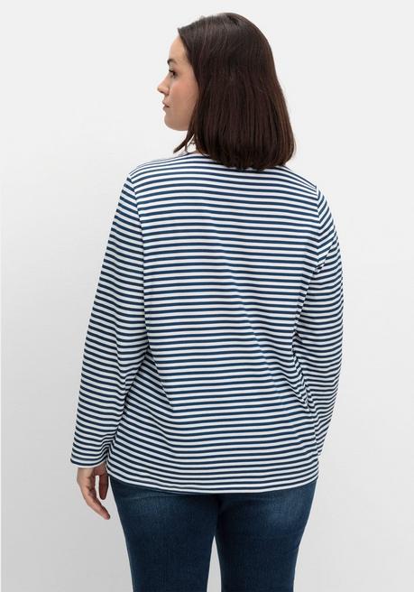 sheego Gestreiftes Langarmshirt mit Rundhalsausschnitt - marine gestreift sheego Exklusivangebot