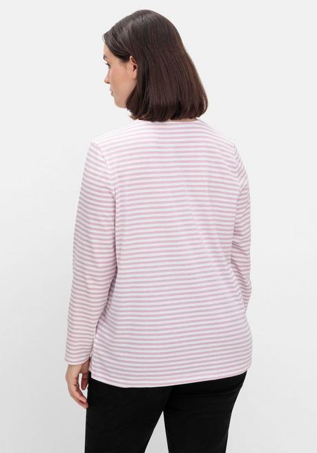 sheego Gestreiftes Langarmshirt mit Rundhalsausschnitt - rosé gestreift sheego Preisnachlass