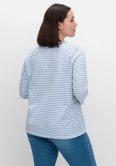 sheego Gestreiftes Langarmshirt mit Rundhalsausschnitt - mittelblau gestreift sheego Saisonschlussverkauf