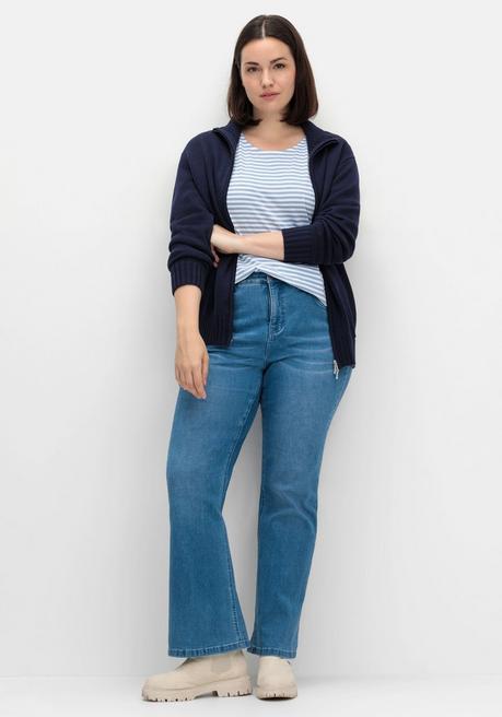 sheego Gestreiftes Langarmshirt mit Rundhalsausschnitt - mittelblau gestreift sheego Saisonschlussverkauf