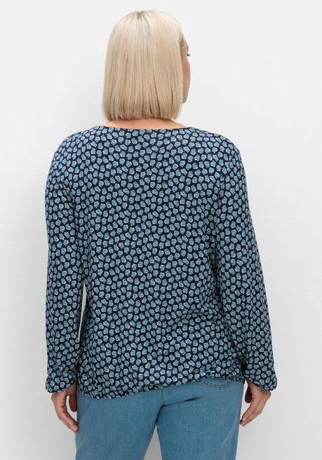 sheego Langarmshirt mit Minimalprint und Saum-Gummizug - nachtblau gemustert sheego Black Friday