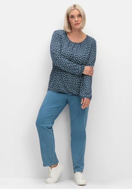 sheego Langarmshirt mit Minimalprint und Saum-Gummizug - nachtblau gemustert sheego Black Friday