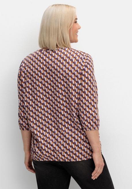 sheego 3/4-Arm-Shirt mit Grafikprint und Gummizugbund - aubergine gemustert sheego Weihnachtsangebot
