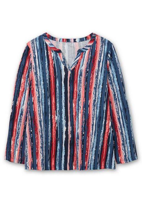 sheego Streifenshirt im Batik-Look, mit Krempelärmeln - marine gemustert sheego Lagerräumung