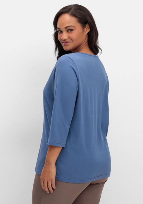 sheego Shirt mit 3/4-Ärmeln und V-Ausschnitt - jeansblau sheego Zeitlich begrenztes Angebot