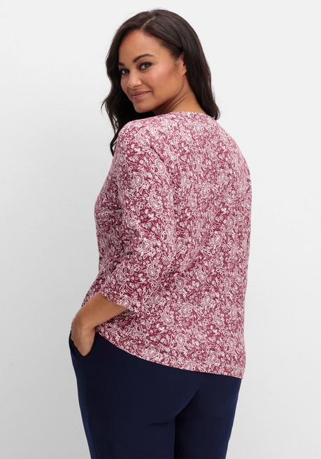 sheego 3/4-Arm-Shirt mit Cut-out am Ausschnitt - bordeaux gemustert sheego Exklusive Angebote