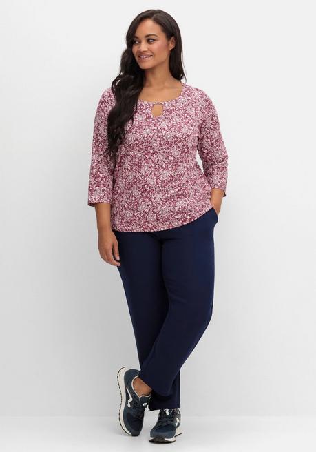 sheego 3/4-Arm-Shirt mit Cut-out am Ausschnitt - bordeaux gemustert sheego Exklusive Angebote
