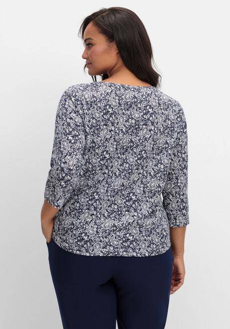 sheego 3/4-Arm-Shirt mit Cut-out am Ausschnitt - marine gemustert sheego Blitzangebot