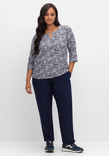 sheego 3/4-Arm-Shirt mit Cut-out am Ausschnitt - marine gemustert sheego Blitzangebot