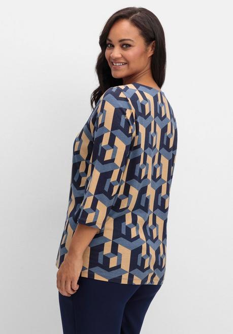 sheego 3/4-Arm-Shirt mit grafischem Print - marine gemustert sheego Saisonale Angebote