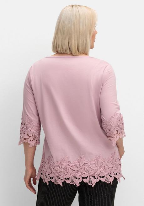 sheego 3/4-Arm-Shirt mit breiter, aufgesetzter Spitze - mauve sheego Räumungsverkauf