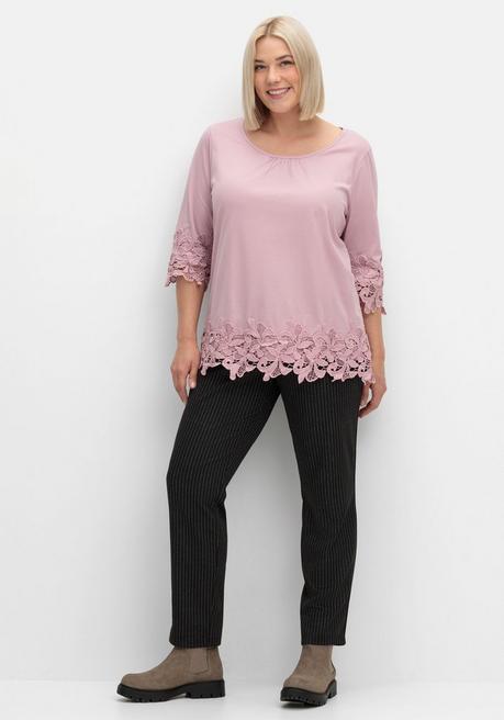 sheego 3/4-Arm-Shirt mit breiter, aufgesetzter Spitze - mauve sheego Räumungsverkauf
