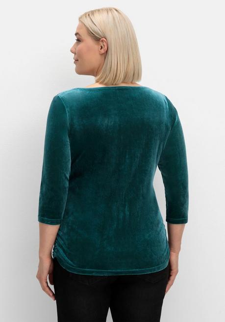 sheego Shirt aus Samt, mit 3/4-Arm und Raffung seitlich - petrol sheego Kauf eins, bekomm eins gratis