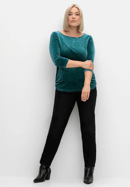sheego Shirt aus Samt, mit 3/4-Arm und Raffung seitlich - petrol sheego Kauf eins, bekomm eins gratis