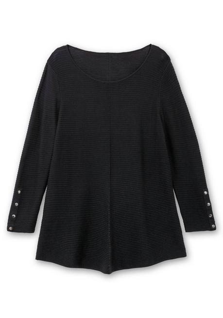 sheego Gerippter Pullover mit spitz zulaufendem Saum - schwarz sheego Begrenzte Freigabe