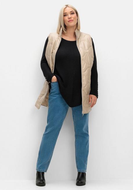 sheego Gerippter Pullover mit spitz zulaufendem Saum - schwarz sheego Begrenzte Freigabe