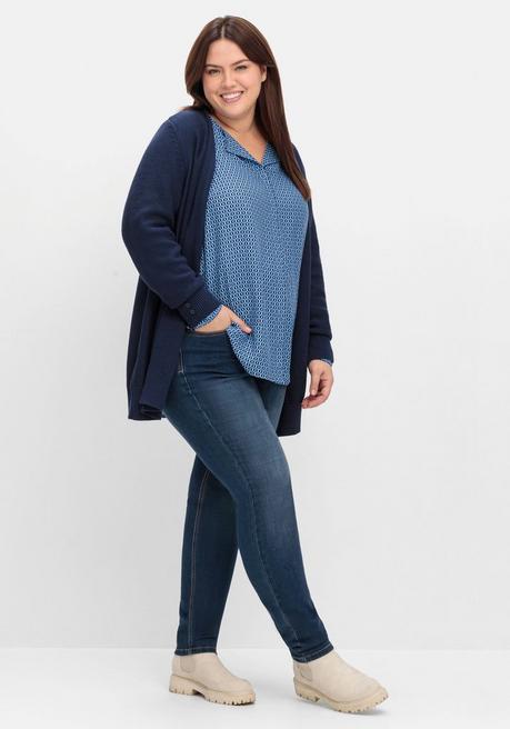 sheego Bluse mit Minimalprint, in leichter A-Linie - tiefblau gemustert sheego JETZT KAUFEN