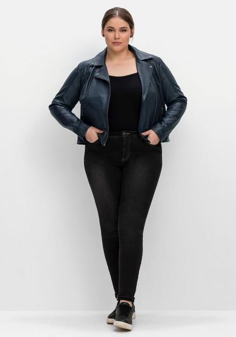 sheego Kurze Lederjacke aus Lammnappa, im Biker-Stil - nachtblau sheego Neueste Stile