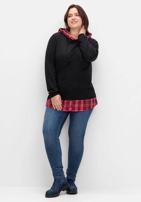 sheego Sweatshirt mit Kapuze, in 2-in-1-Optik - schwarz sheego Letzte 2 Tage
