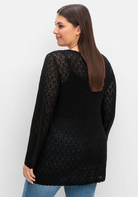 sheego Pullover aus Ajourstrick, in leichter A-Linie - schwarz sheego Bis zu 50% Rabatt