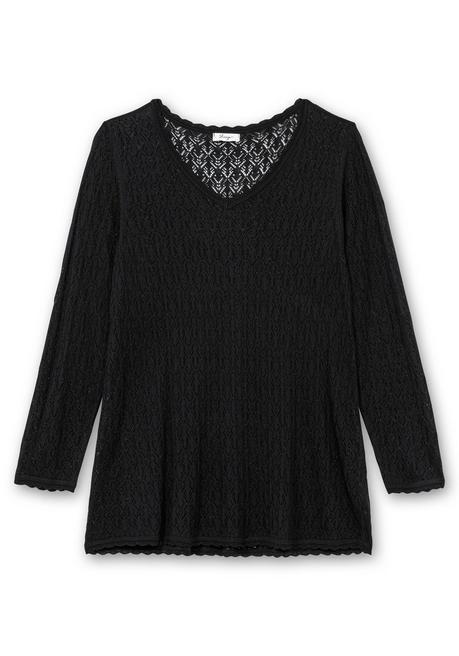sheego Pullover aus Ajourstrick, in leichter A-Linie - schwarz sheego Bis zu 50% Rabatt