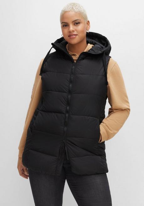 sheego Steppweste in A-Linie, mit Kapuze und 2-Wege-Zipper - schwarz sheego