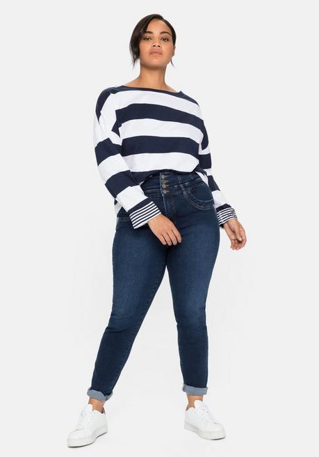 sheego Langarmshirt mit Blockstreifen und U-Boot-Ausschnitt - marine sheego Nur für heute