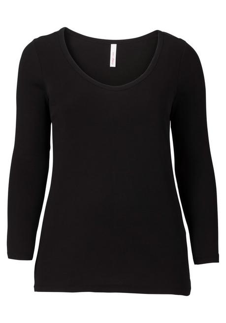 sheego Langarmshirt mit Rundhalsausschnitt, in Rippqualität - schwarz sheego Bis zu 55% Rabatt