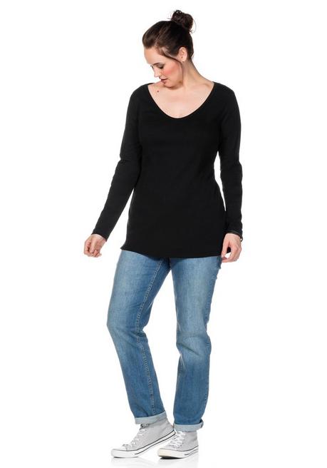 sheego Langarmshirt mit Rundhalsausschnitt, in Rippqualität - schwarz sheego Bis zu 55% Rabatt
