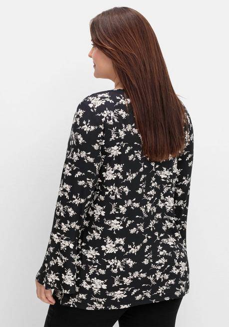 sheego by Joe Browns Langarmshirt mit Biesen und Volantärmeln - schwarz gemustert sheego Super Rabatt