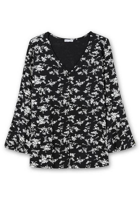 sheego by Joe Browns Langarmshirt mit Biesen und Volantärmeln - schwarz gemustert sheego Super Rabatt