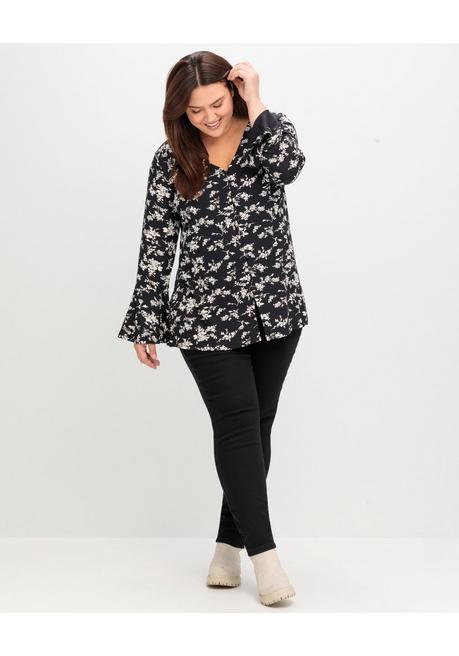 sheego by Joe Browns Langarmshirt mit Biesen und Volantärmeln - schwarz gemustert sheego Super Rabatt