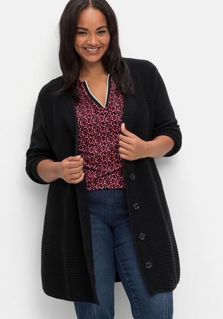 sheego Longstrickjacke im Strukturmix, mit V-Ausschnitt - schwarz sheego Riesige Rabatte