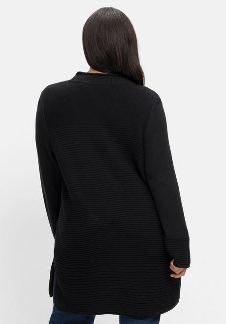 sheego Longstrickjacke im Strukturmix, mit V-Ausschnitt - schwarz sheego Riesige Rabatte