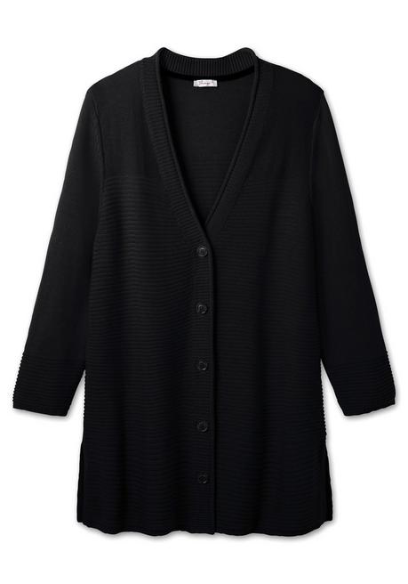 sheego Longstrickjacke im Strukturmix, mit V-Ausschnitt - schwarz sheego Riesige Rabatte