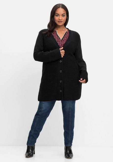 sheego Longstrickjacke im Strukturmix, mit V-Ausschnitt - schwarz sheego Riesige Rabatte