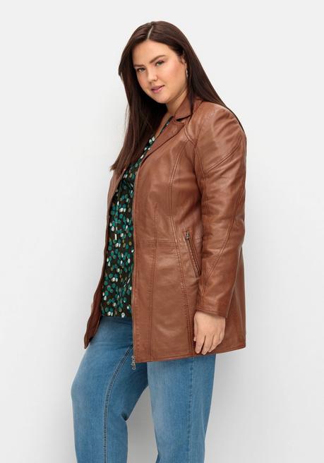 sheego Lange Lederjacke aus Lammnappa, mit Reverskragen - cognac sheego Kostenloser Versand international