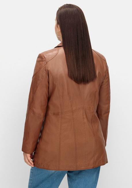 sheego Lange Lederjacke aus Lammnappa, mit Reverskragen - cognac sheego Kostenloser Versand international