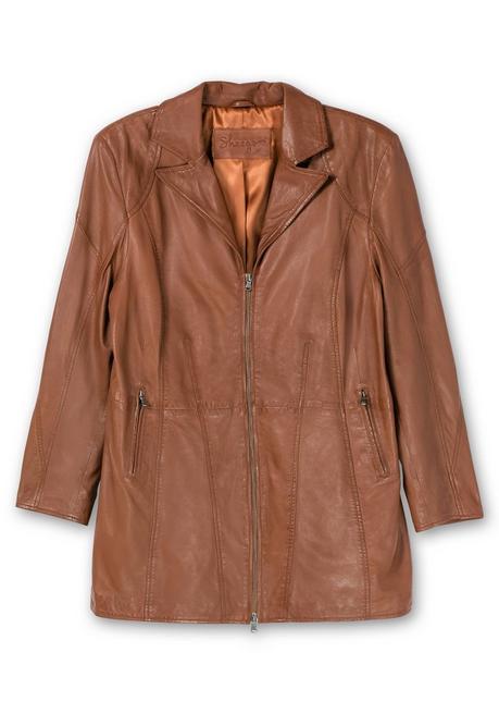 sheego Lange Lederjacke aus Lammnappa, mit Reverskragen - cognac sheego Kostenloser Versand international