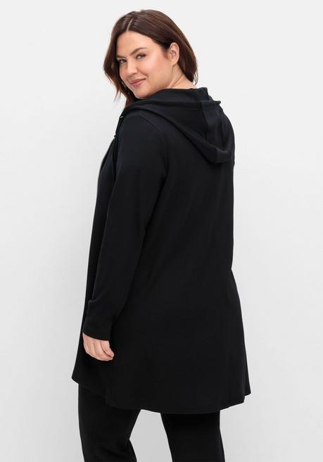 sheego Longshirtjacke mit Kapuze und Kängurutasche - schwarz sheego Im Verkauf