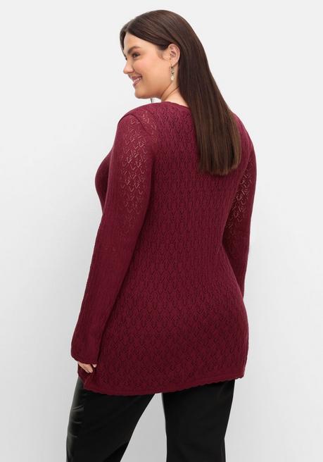 sheego Pullover aus Ajourstrick, in leichter A-Linie - weinrot sheego zollfrei