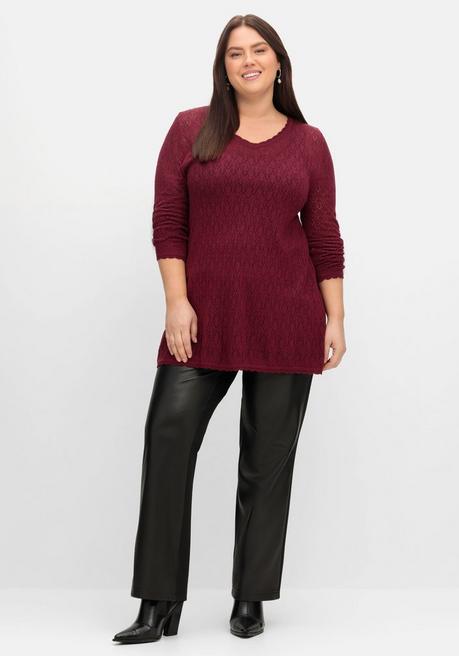 sheego Pullover aus Ajourstrick, in leichter A-Linie - weinrot sheego zollfrei