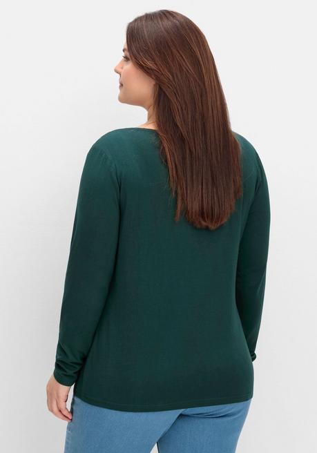 sheego by Joe Browns Langarmshirt mit Zierfalten am V-Ausschnitt, A-Linie - tiefgrün sheego 50% Rabatt für begrenzte Zeit